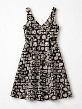 #83 Lauren Ralph Lauren Black Dress with Cream Gold Geometric Floral Print